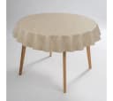 Laro Tischdecke Wachstuch Leinenoptik Beige Creme Rund 140cm Bild 3