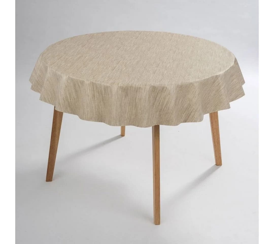 Laro Tischdecke Wachstuch Leinenoptik Beige Creme Rund 140cm - Bild 3