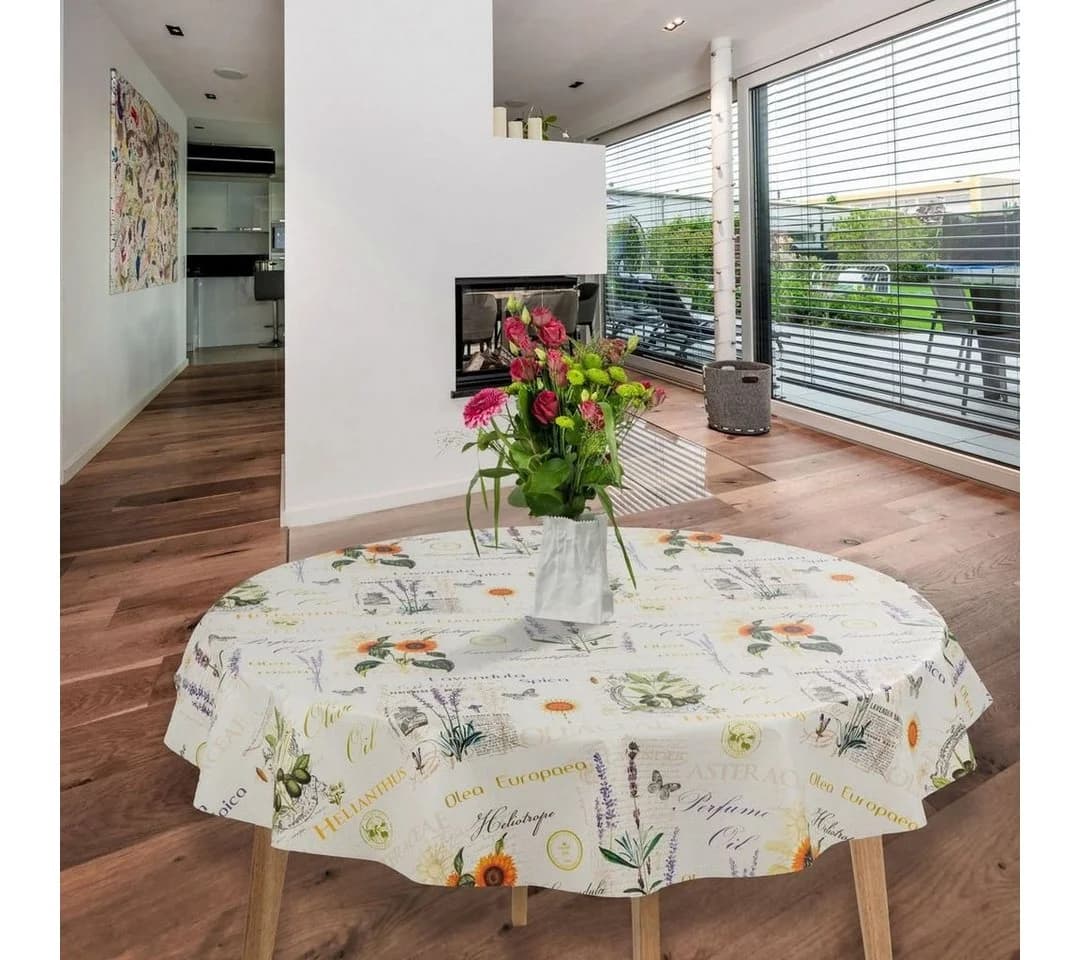 laro Wachstuch-Tischdecke Rund 140cm Olivgrün Sonnenblume - Bild 2