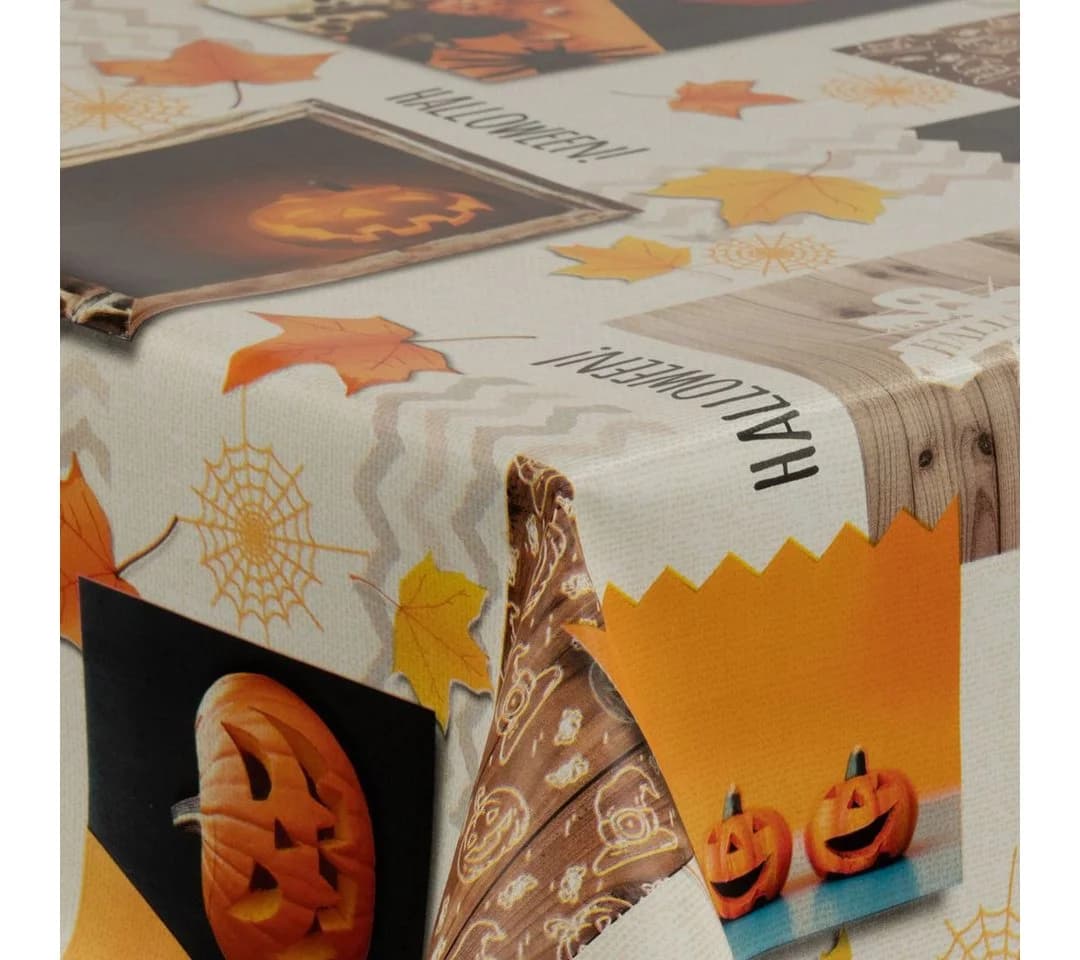 laro Wachstuch-Tischdecke Halloween Kürbis Blätter Orange Rechteckig - Bild 5