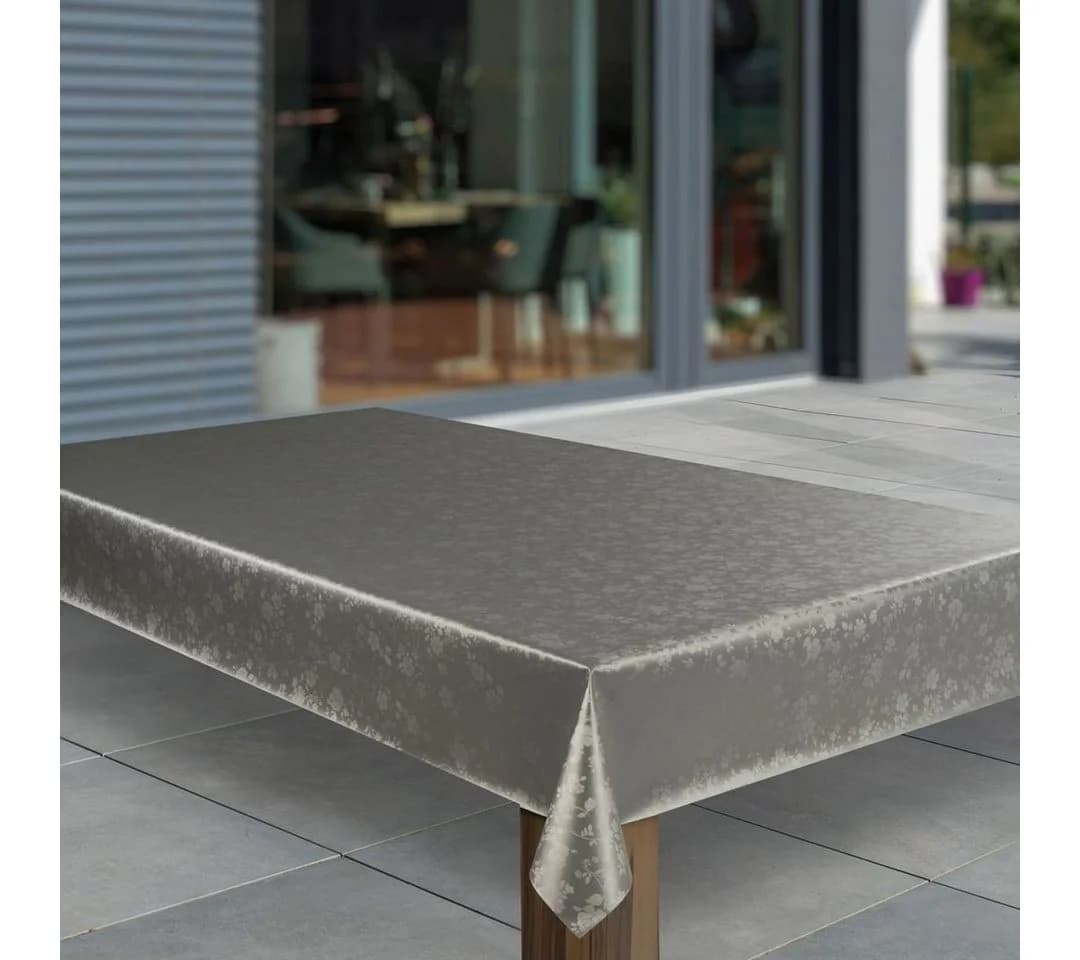 laro Wachstuch-Tischdecke Silber Metallic Blumen Rechteckig