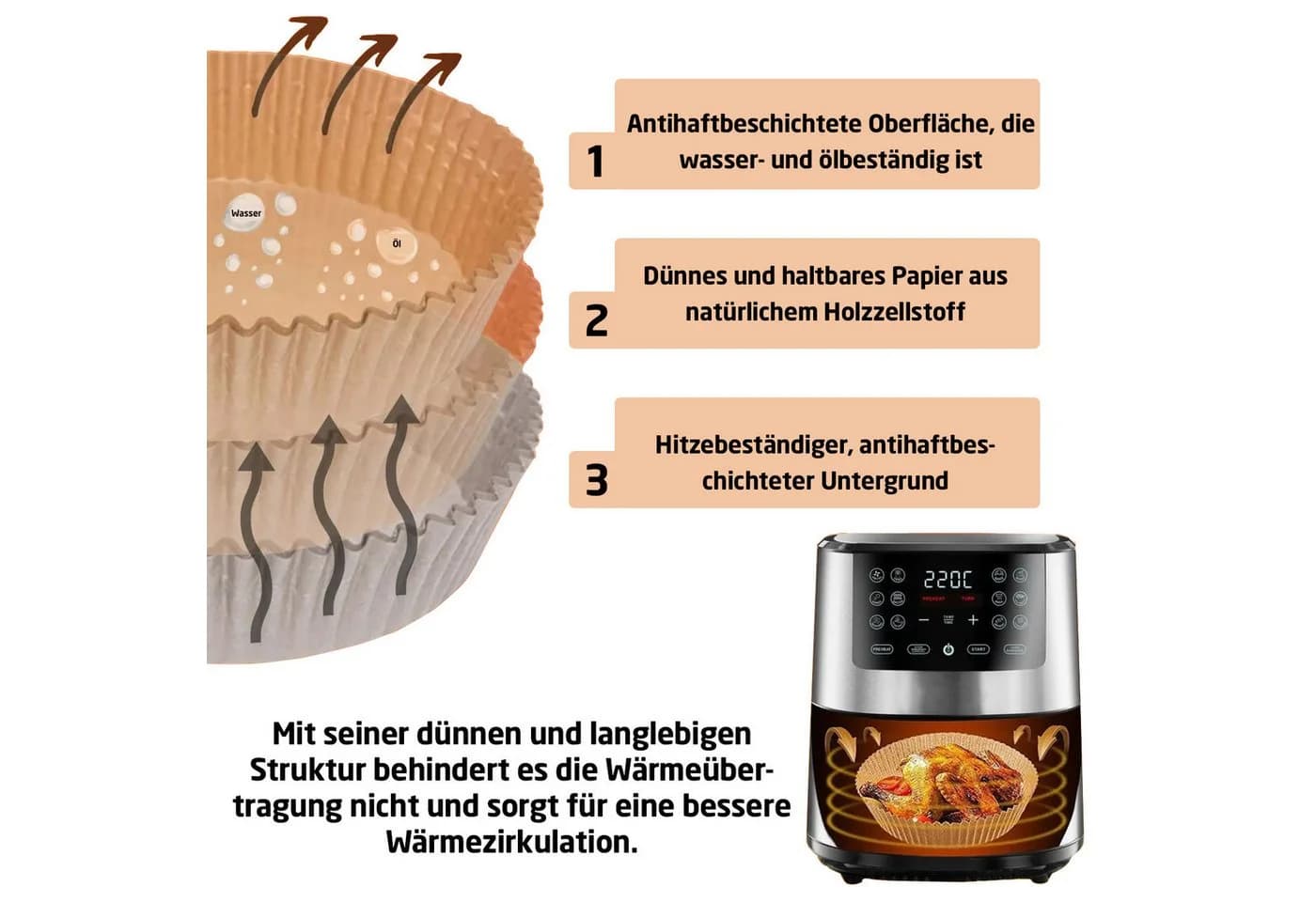 Jungengel Backpapier Airfryer 100 Stück braun rund/quadratisch