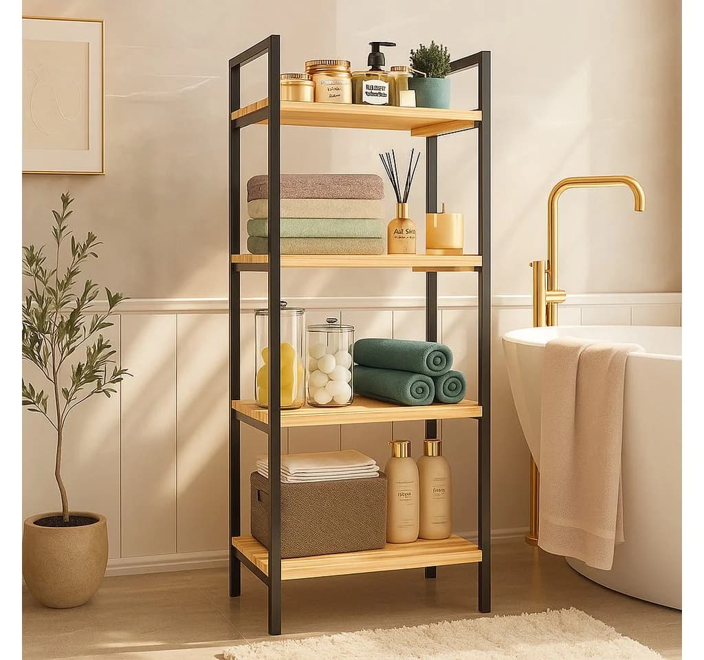Jungengel Standregal 4-stöckig Holz & Edelstahl Anthrazit Modern