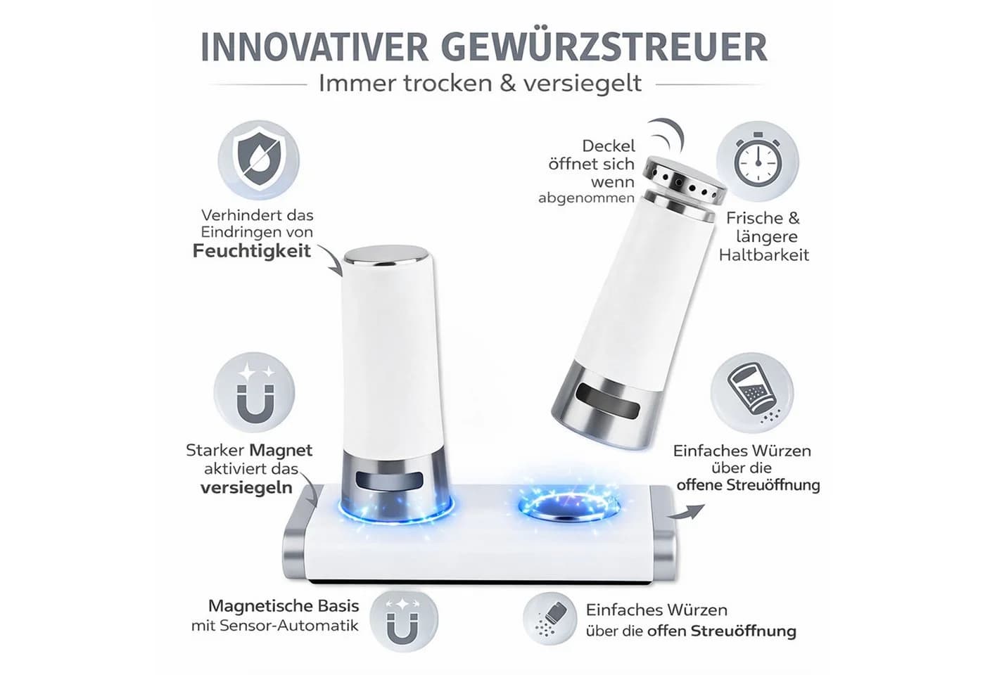Jungengel Magnetisches Salz- und Pfeffer-Set Weiß 3er-Set - Bild 2