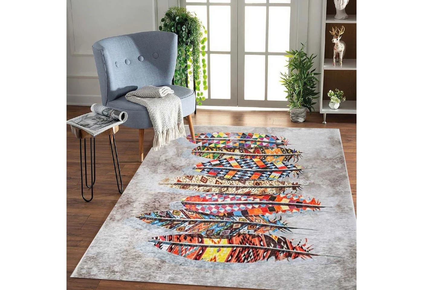 Jungengel Designteppich Modern Bunt Feder Wohnzimmer Teppich Läufer - Bild 3