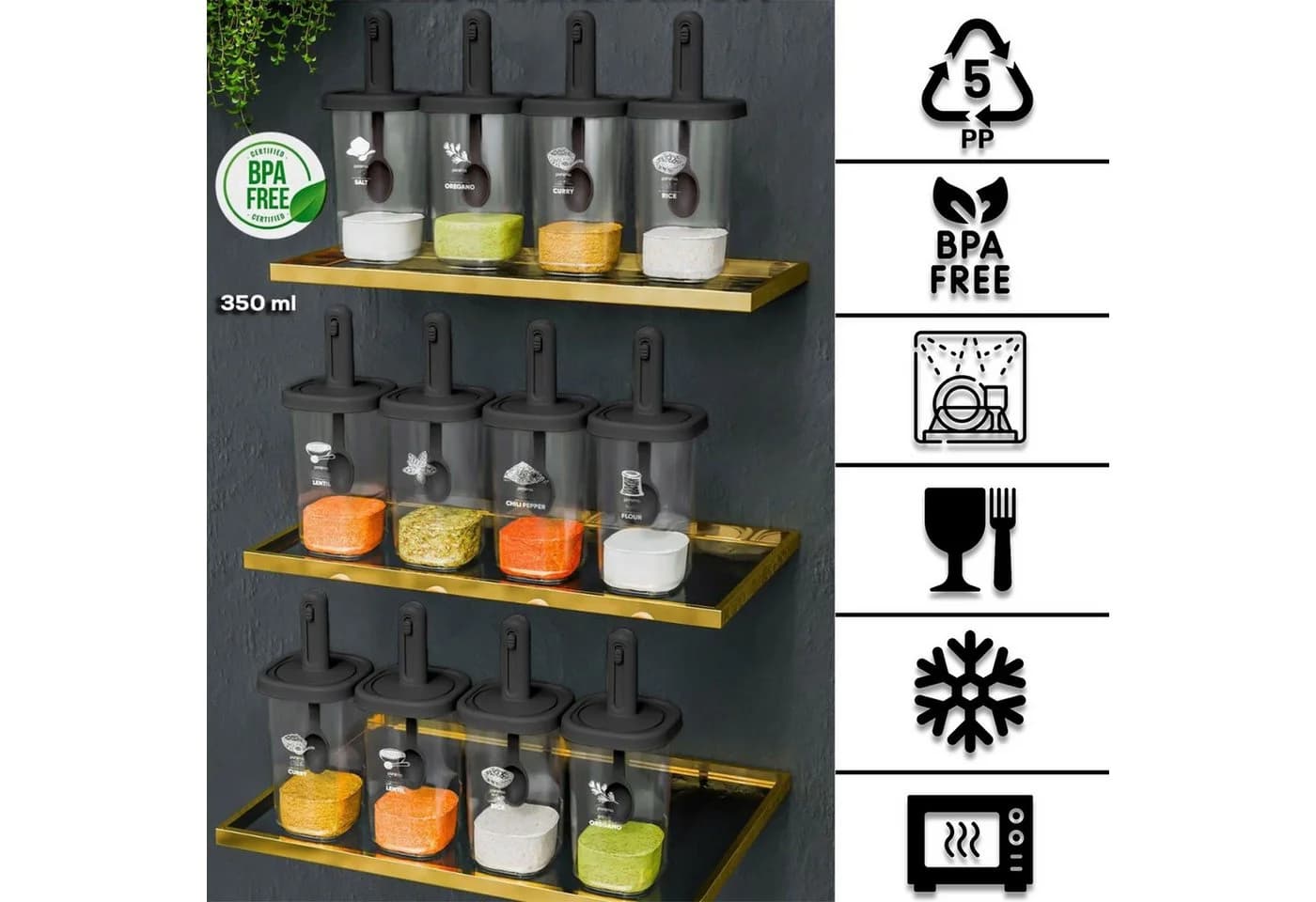Jungengel Gewürzbehälter-Set 12-tlg. 350ml mit Löffel BPA-Frei Kunststoff - Bild 2