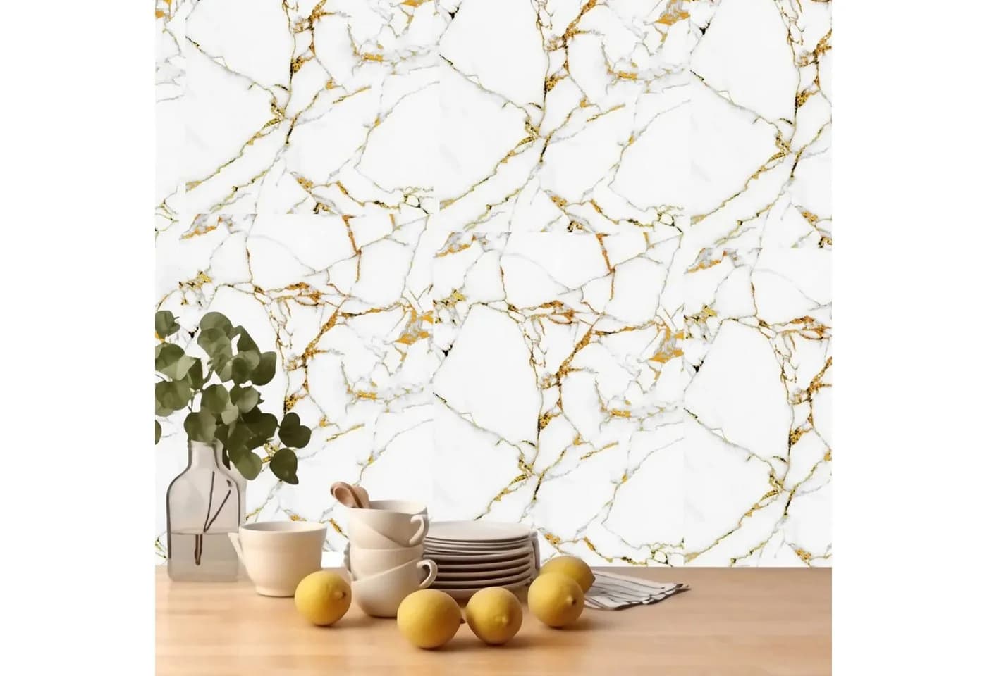 Jungengel Wandpaneel 10'er Set Marmor Weiß Gold Selbstklebend - Bild 2