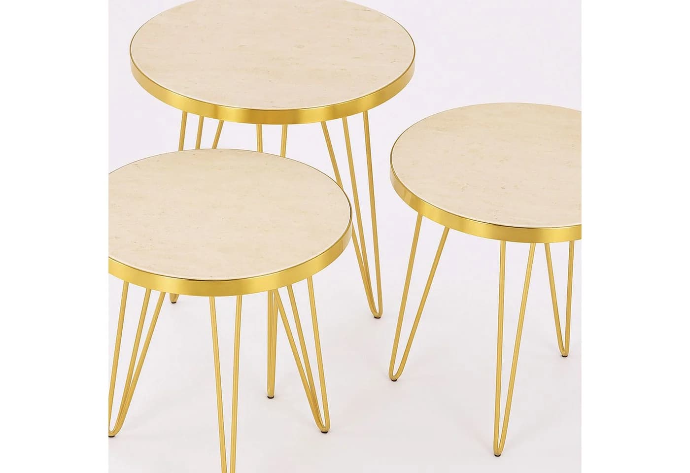 Jungengel Couchtisch-Set 4-teilig Travertin Creme Gold Wohnzimmer Beistelltisch Naturstein - Bild 3