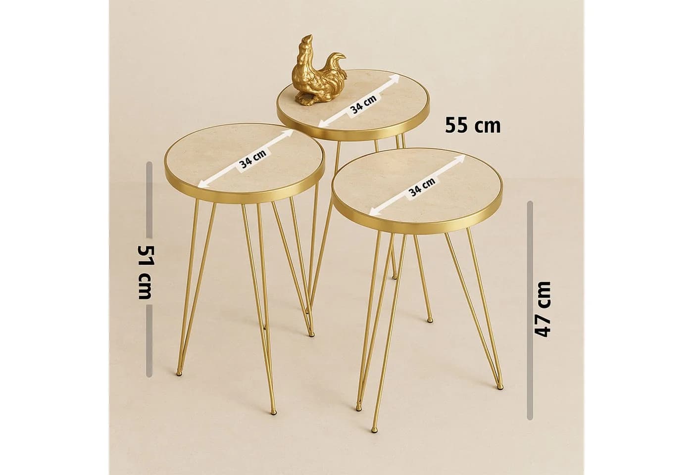 Jungengel Couchtisch-Set 4-teilig Travertin Creme Gold Wohnzimmer Beistelltisch Naturstein - Bild 5