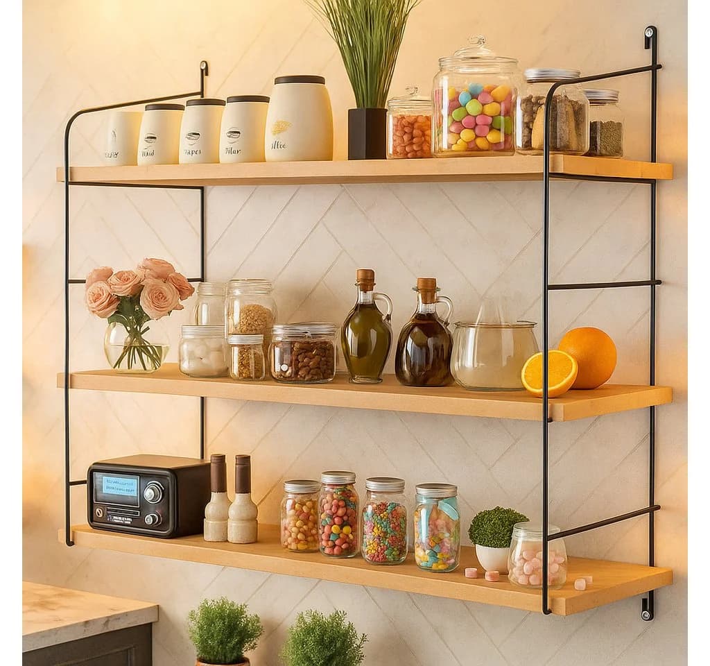 Jungengel Küchenregal Retro Wandregal Holz Metall