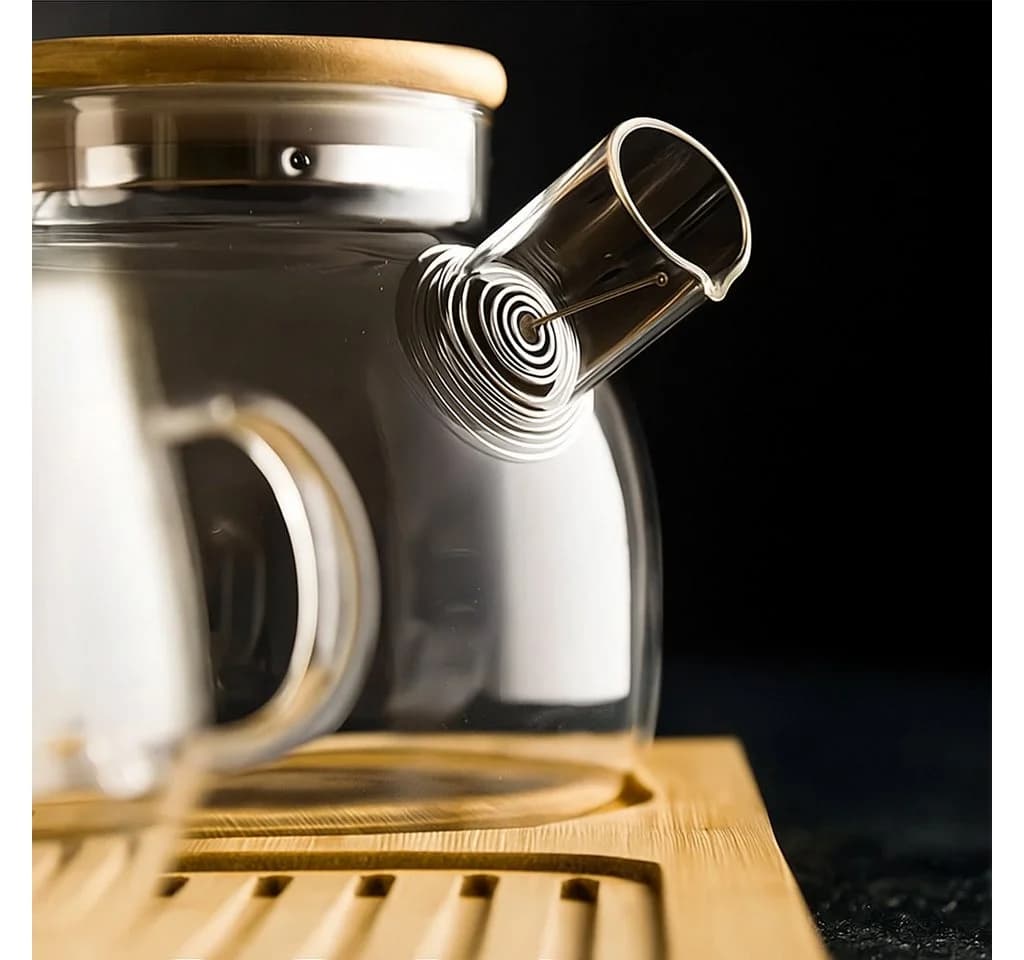 Jungengel Teekanne 1L Glas mit Bambusdeckel und Sieb - Bild 3