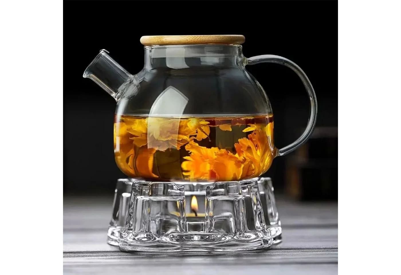 Jungengel Teekanne 1L Glas mit Bambusdeckel und Sieb - Bild 4