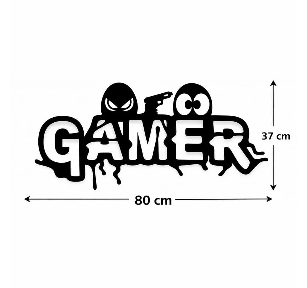 Jungengel Wandbild Gamer Schriftzug Schwarz MDF Holz Deko