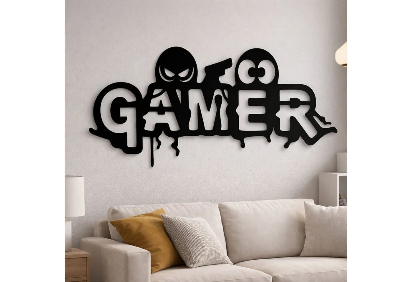 Jungengel Wandbild Gamer Schriftzug Schwarz MDF Holz Deko - Bild 3