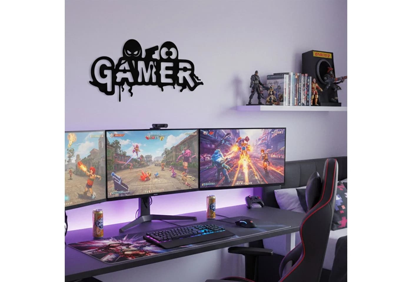 Jungengel Wandbild Gamer Schriftzug Schwarz MDF Holz Deko - Bild 5