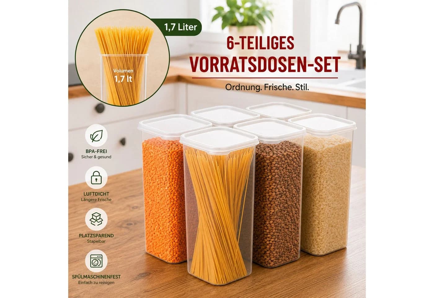 Jungengel Vorratsdosen-Set 6-tlg. 1,7L Transparent BPA-frei - Bild 2