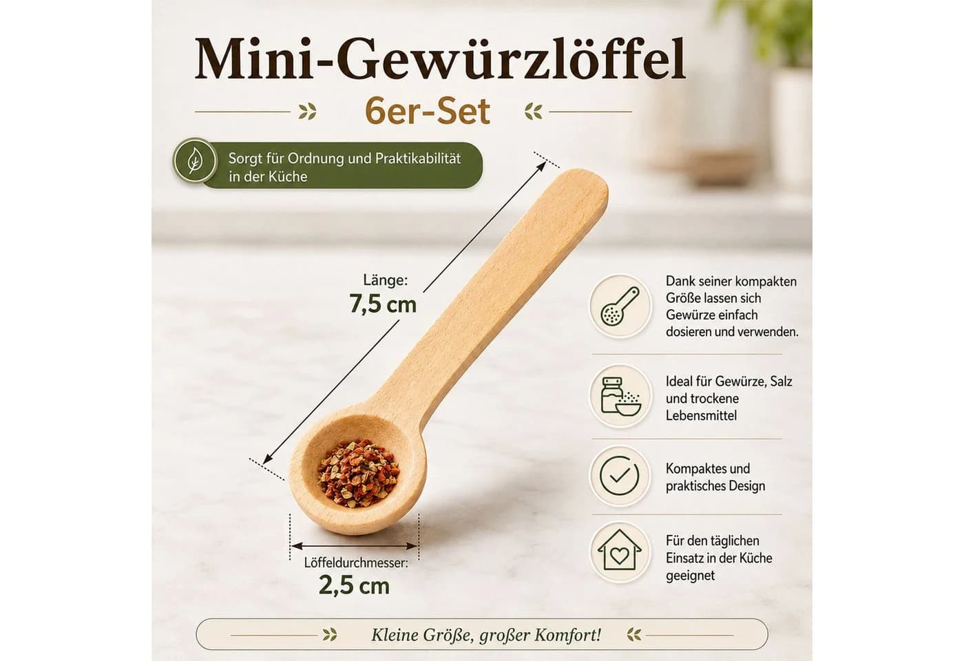 Jungengel Mini-Gewürzlöffel 6er Set aus Holz Beige - Bild 3