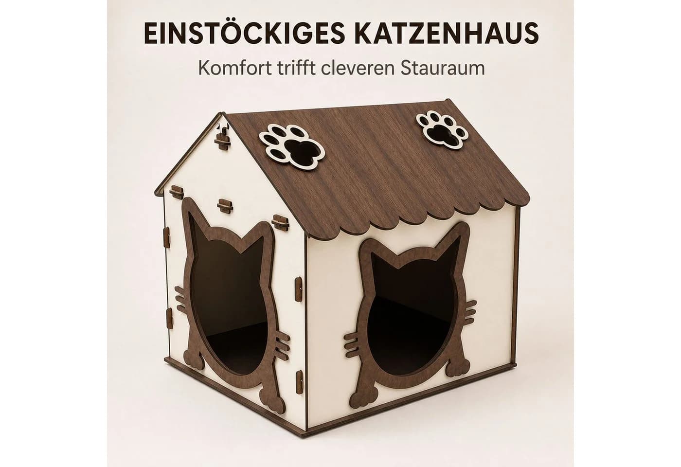 Jungengel Katzenhaus Holz Weiß mit Dach-Stauraum - Bild 3