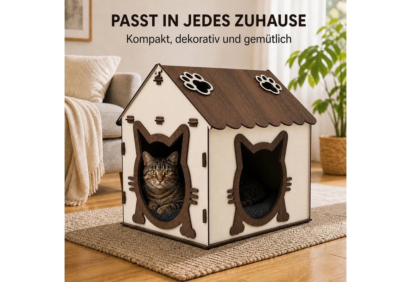 Jungengel Katzenhaus Holz Weiß mit Dach-Stauraum - Bild 5