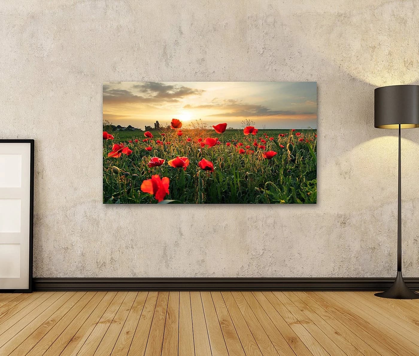 islandburner Leinwandbild Mohnblumen Sonnenuntergang Bunt