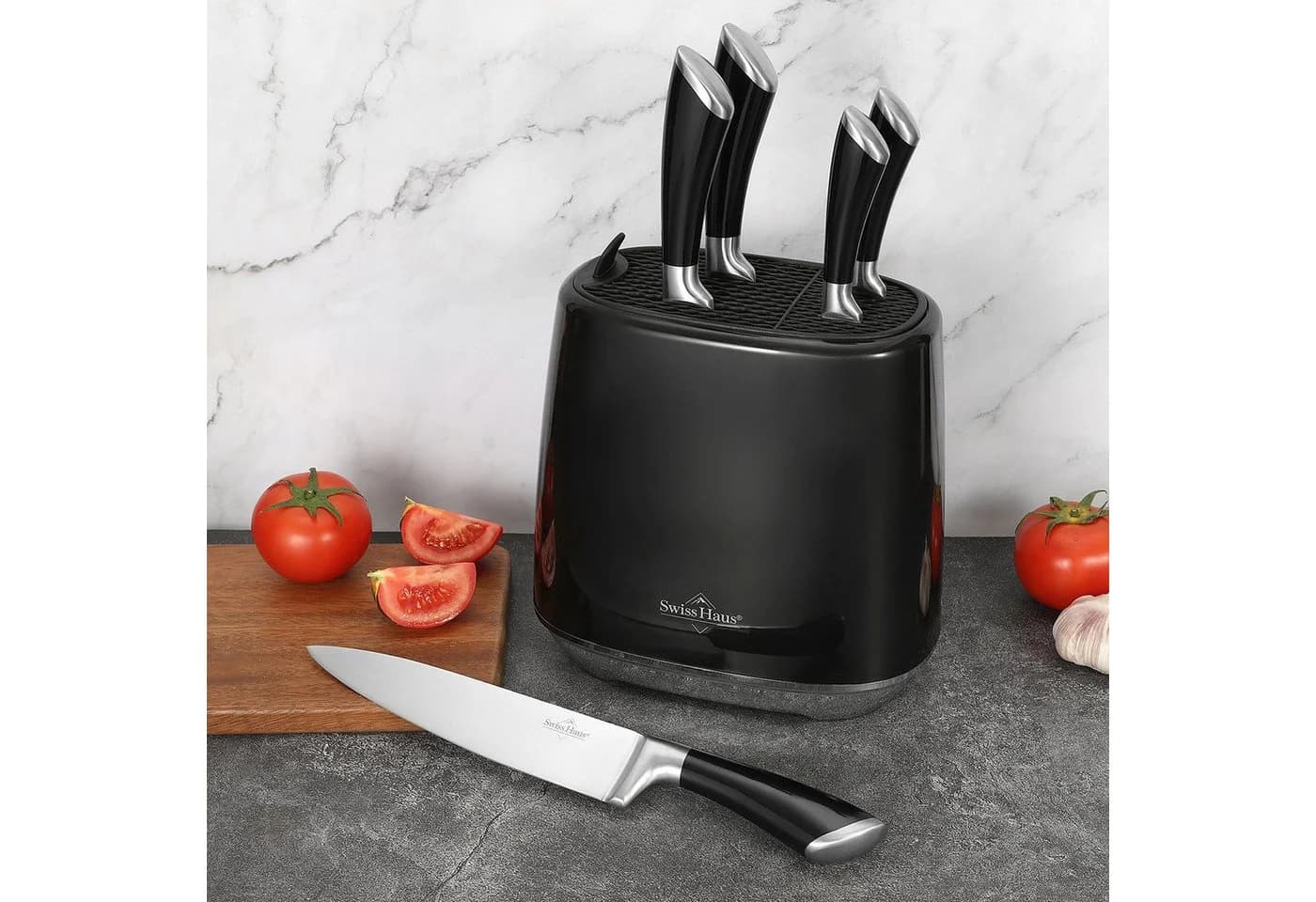 Swiss-Haus Messerblock 6-tlg. Schwarz mit Kochmesser, Santoku & Steakmesser - Bild 3
