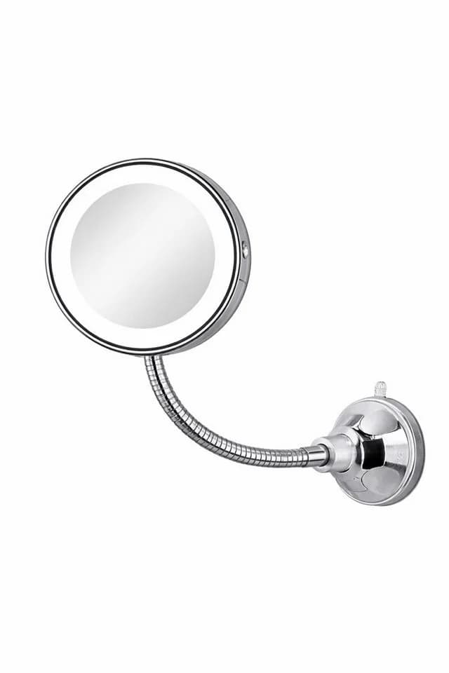Rungassi Kosmetikspiegel 10x Vergrößerung mit LED-Leuchtring & Saugnapf, Silber - Bild 4