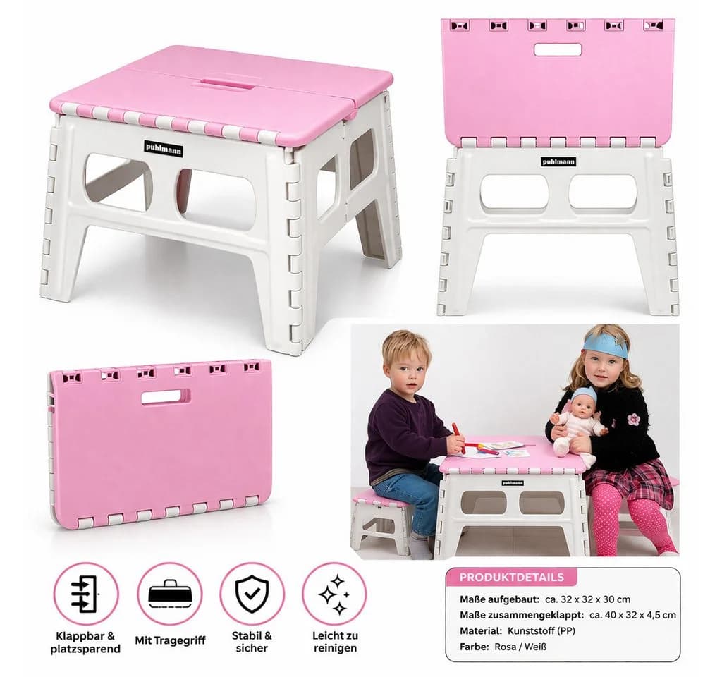 Rungassi Klappbarer Kindertisch Pink-Weiß Stabil & Platzsparend - Bild 2