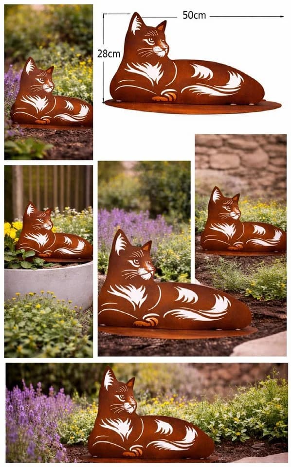 Ferrum Art Design Gartenfigur Katze Nala Edelrost Metall - Bild 3