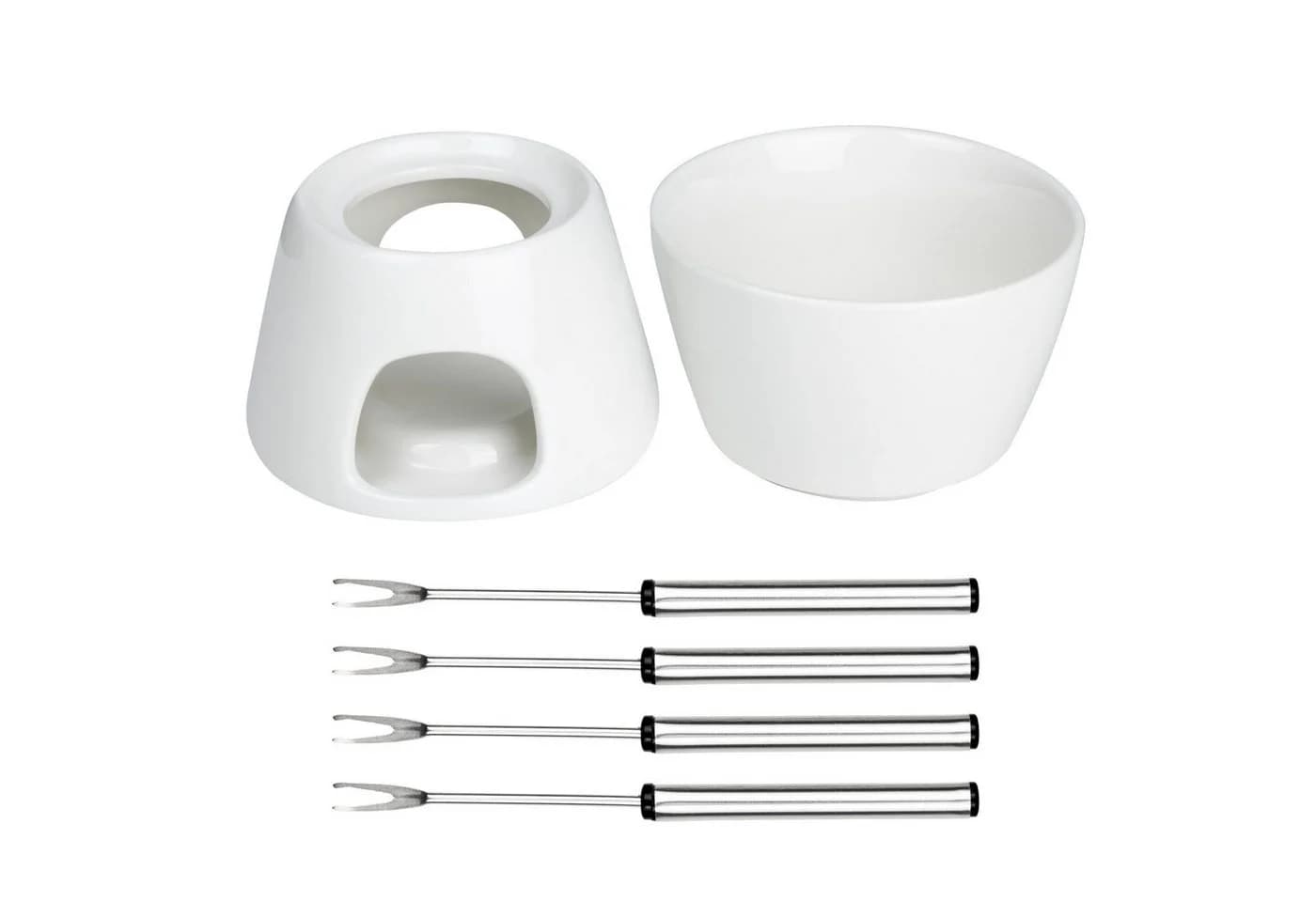 HI Schokoladen Fondue-Set aus Porzellan Weiß mit 4 Edelstahl-Gabeln - Bild 4