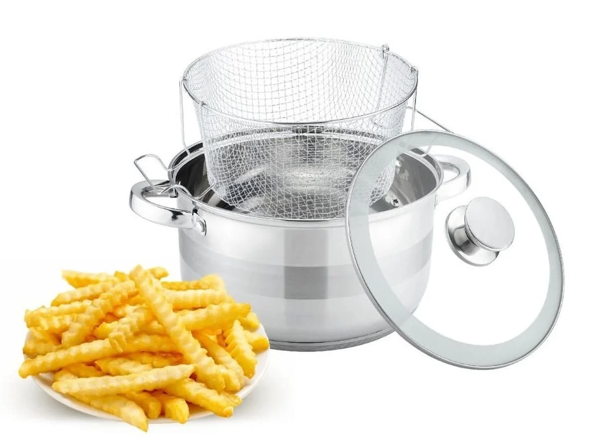 Cheffinger Frittiertopf-Set Edelstahl mit Glasdeckel & Frittierkorb