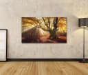 islandburner Leinwandbild Magischer Alter Baum Herbst Wald Nebel Bild 1