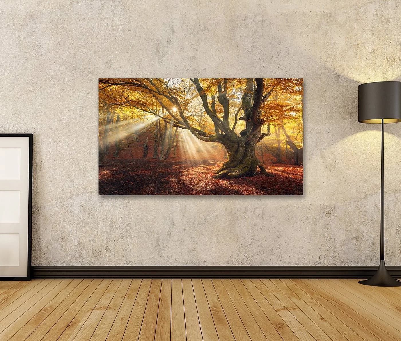 islandburner Leinwandbild Magischer Alter Baum Herbst Wald Nebel