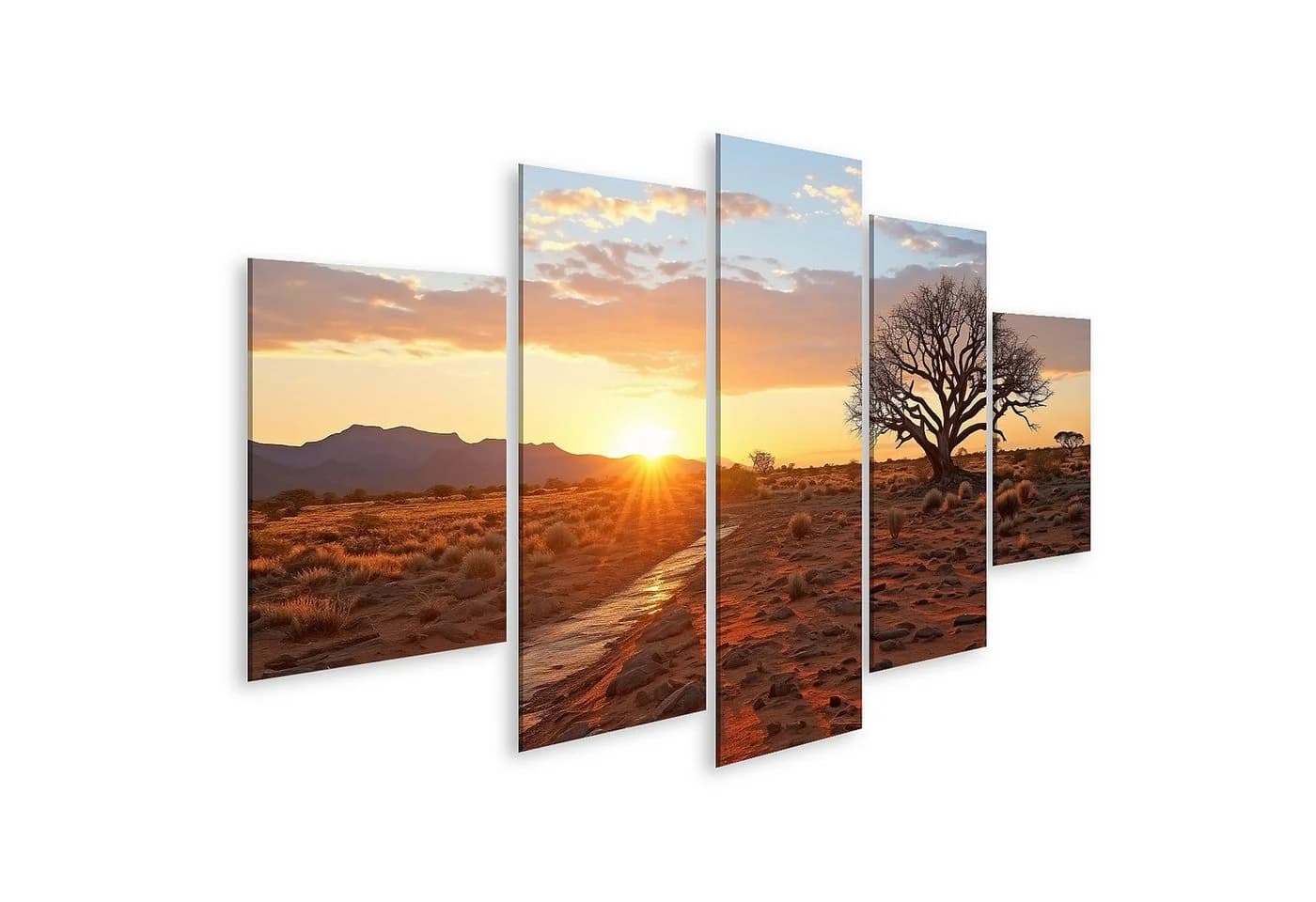 islandburner Leinwandbild Sonnenuntergang Afrikanische Savanne 5-teilig - Bild 2