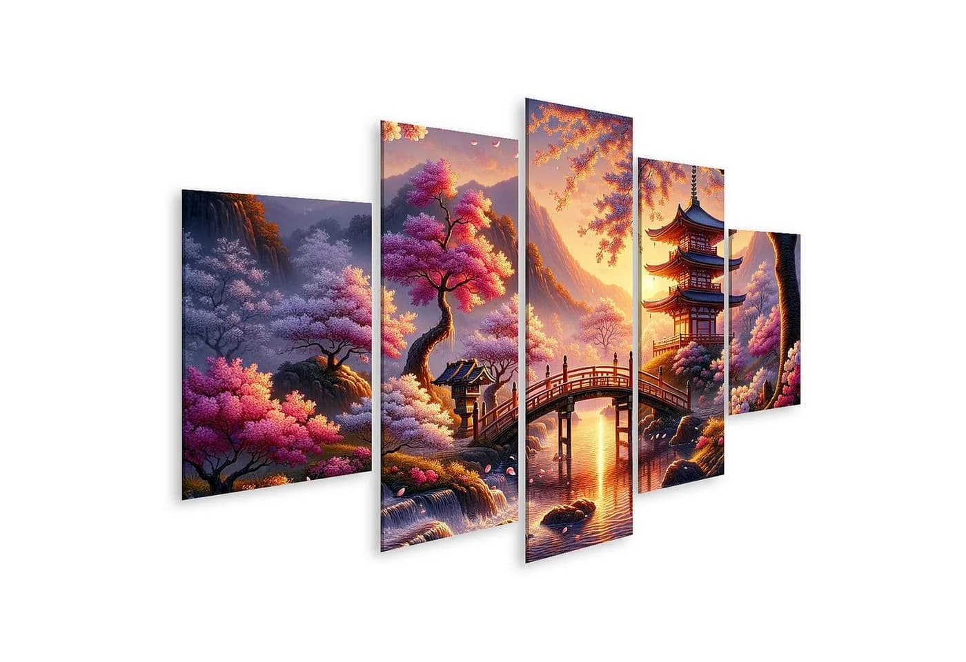 islandburner Leinwandbild Japan Kirschblüten 5-teilig 170x80cm - Bild 2