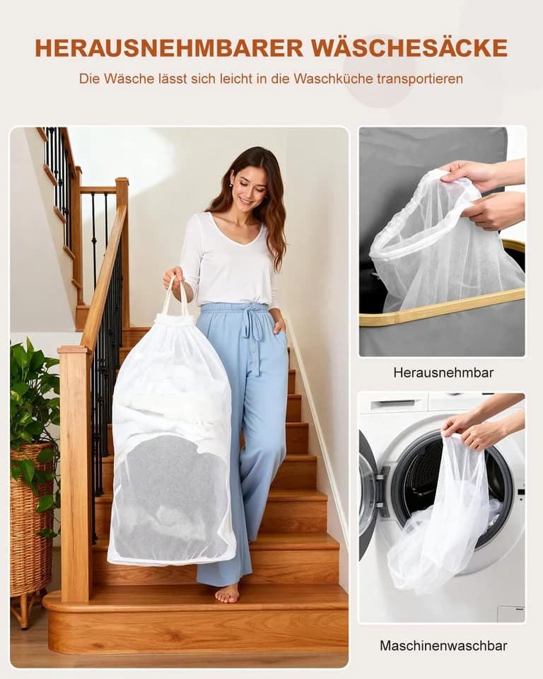 Ribelli Wäschekorb mit Deckel und Wäschesack Grau 104L - Bild 4