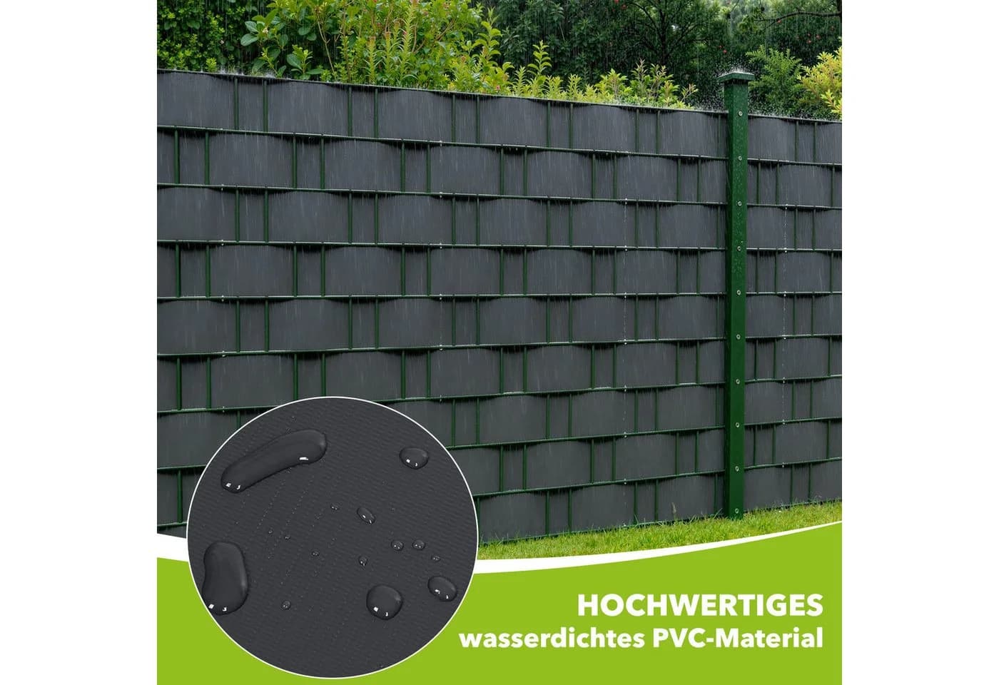 Ribelli Sichtschutzstreifen PVC Anthrazit Grau Grün 35m x 19cm mit 30 Clips - Bild 4