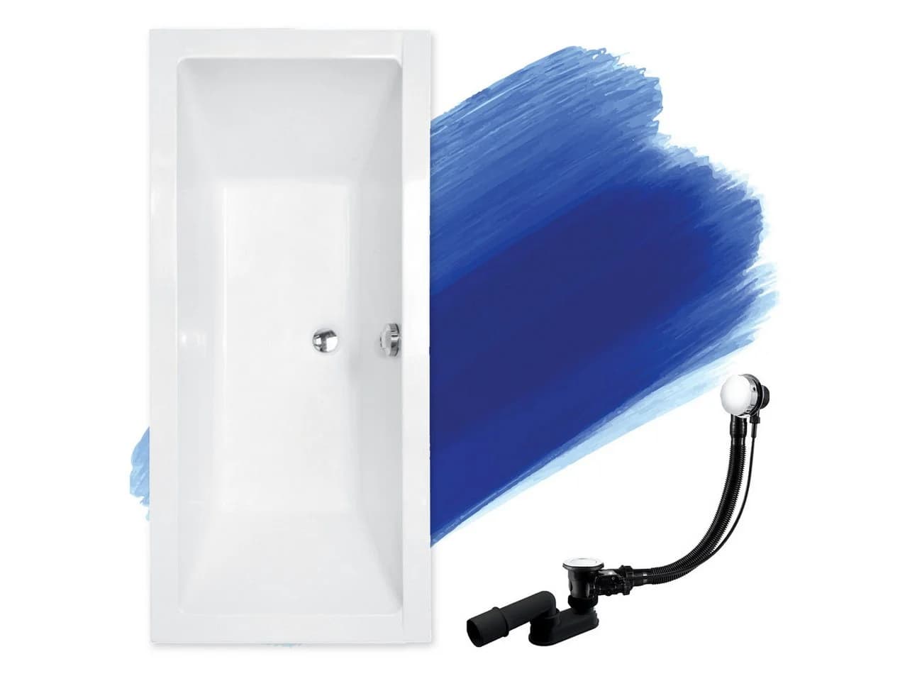 KOLMAN Badewanne Rechteck Quadro Acryl weiß mit Ablaufgarnitur - Bild 2