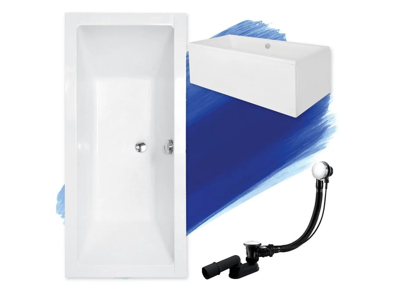 KOLMAN Badewanne Rechteck 175x80 Acryl mit Ablaufgarnitur & Füße GRATIS