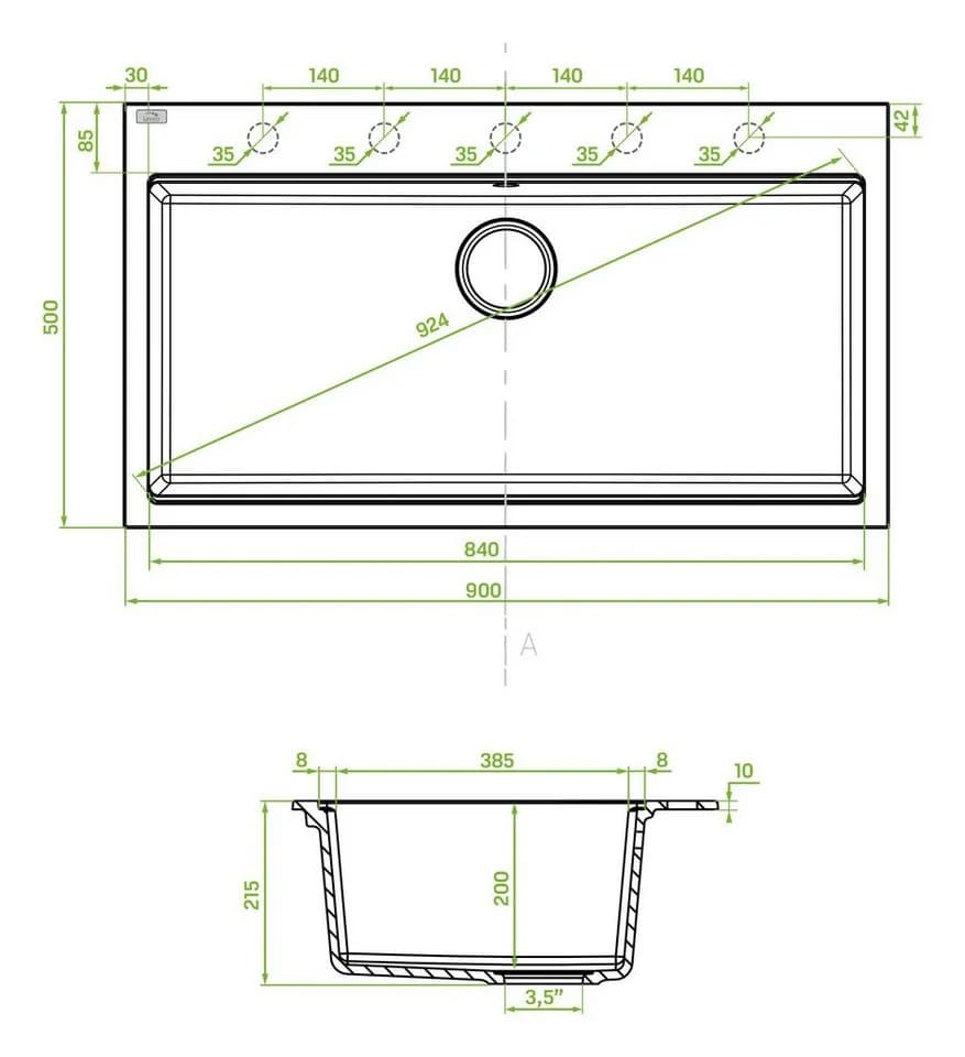 KOLMAN Küchenspüle TAU Schwarz Granit Rechteckig Space Saving Siphon - Bild 4