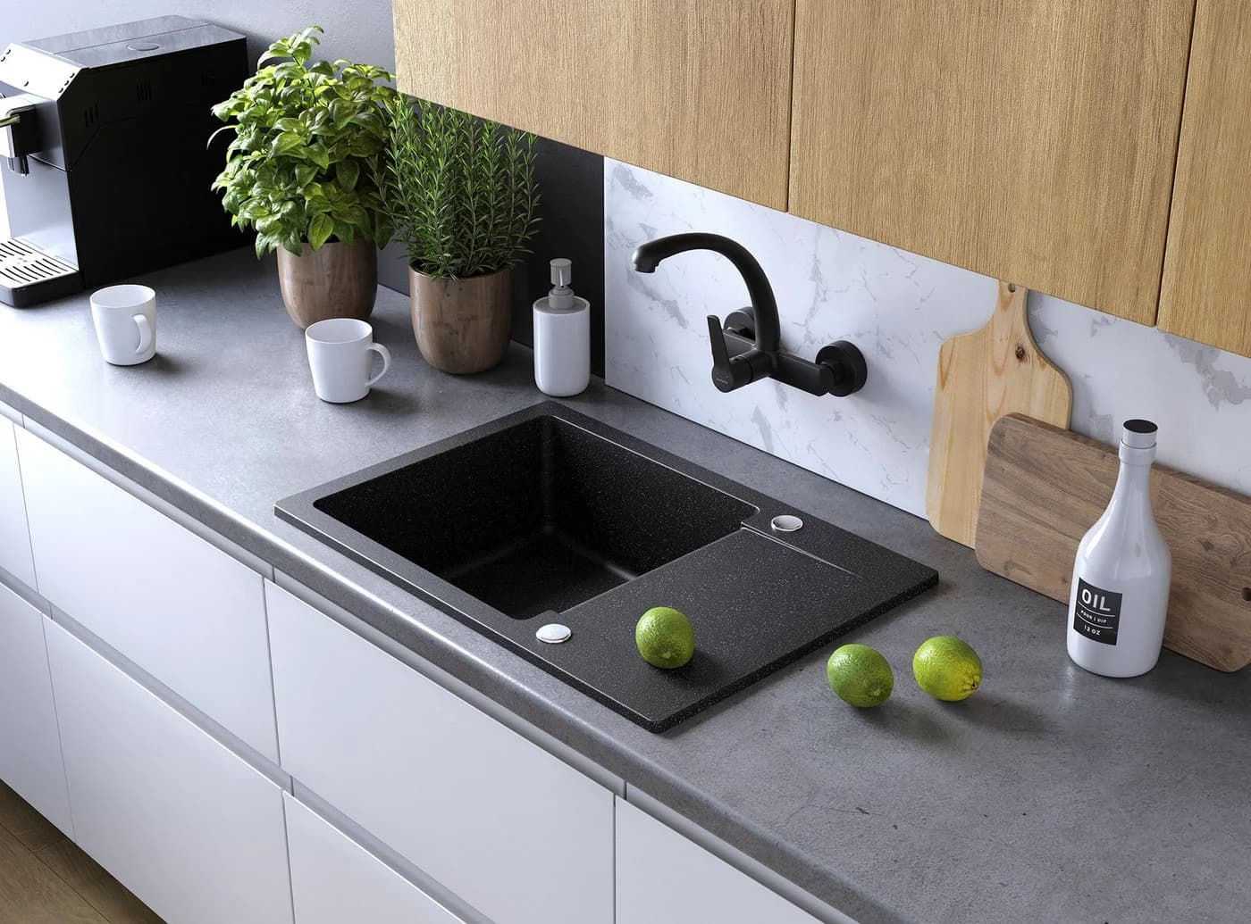 KOLMAN Küchenarmatur VILAVA Wandmontage Schwarz Messing