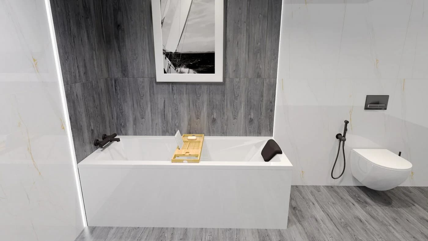 KOLMAN Badewanne MODERN Rechteck Acryl mit Schürze und Kopfstütze - Bild 3
