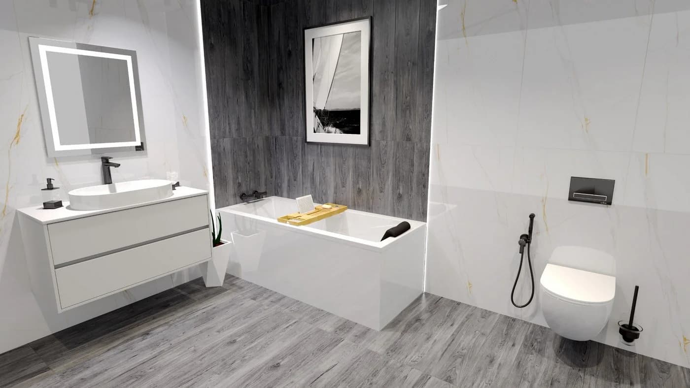 KOLMAN Badewanne MODERN Rechteck Acryl mit Schürze und Kopfstütze - Bild 4