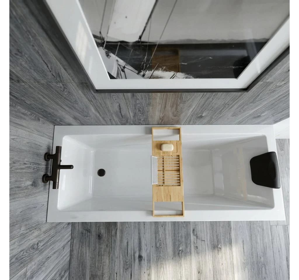 KOLMAN Badewanne MODERN 120x70 Acryl mit Schürze, Bambus-Ablage & Kopfstütze