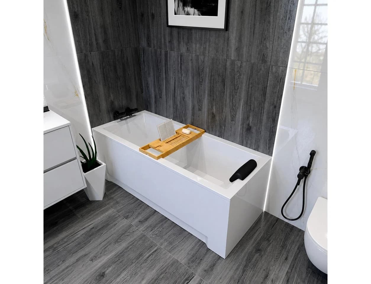KOLMAN Badewanne MODERN 120x70 Acryl mit Schürze, Bambus-Ablage & Kopfstütze - Bild 2