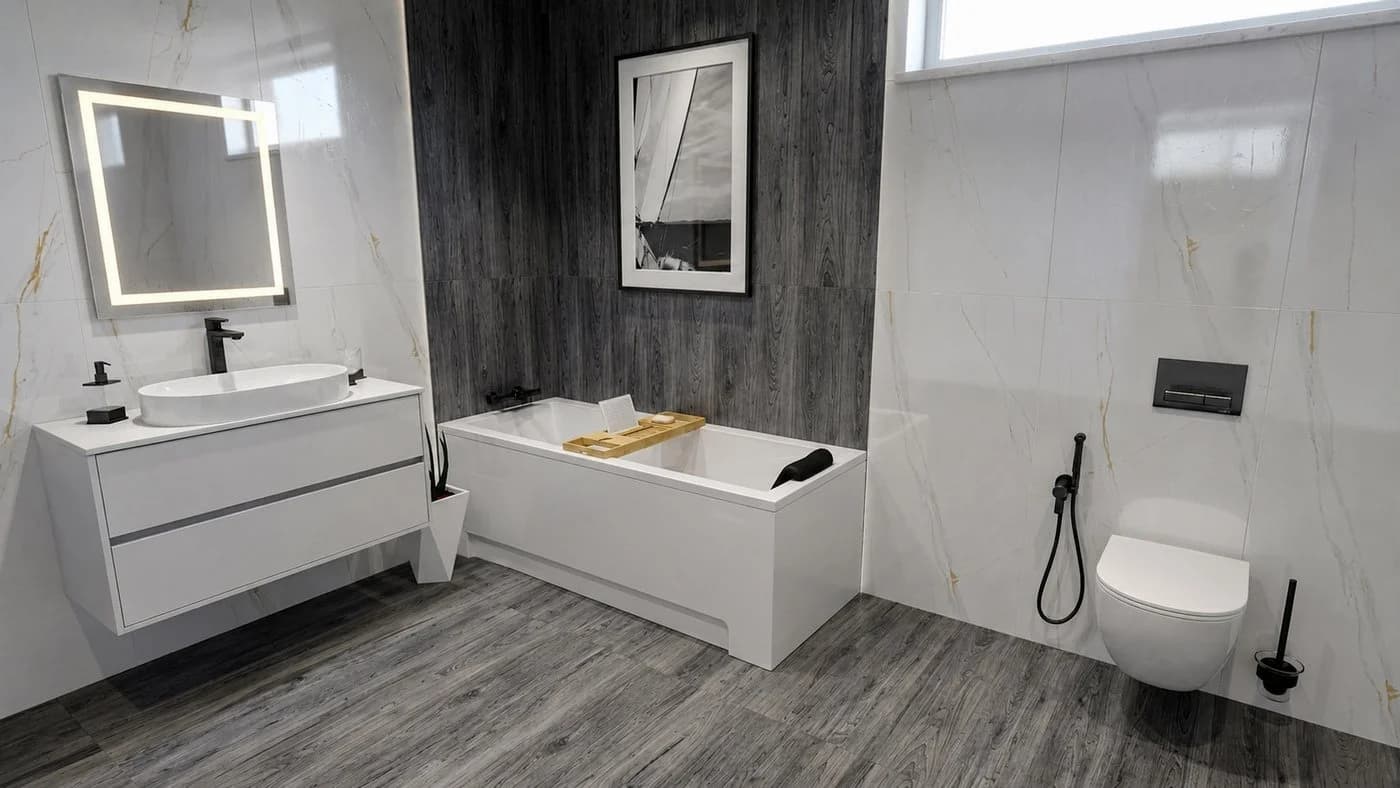 KOLMAN Badewanne MODERN 120x70 Acryl mit Schürze, Bambus-Ablage & Kopfstütze - Bild 4