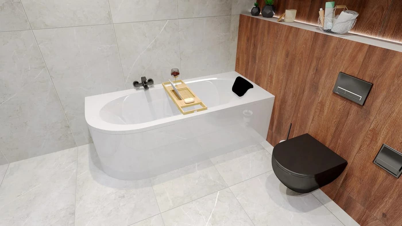 KOLMAN AVITA Eckbadewanne 160x75 Weiß mit Acrylschürze und Kopfstütze