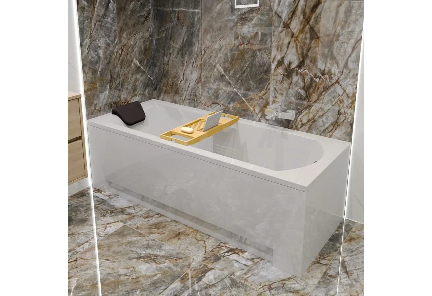 KOLMAN Badewanne SHEA 140x70 Acryl Rechteck mit Schürze & Kopfstütze - Bild 3