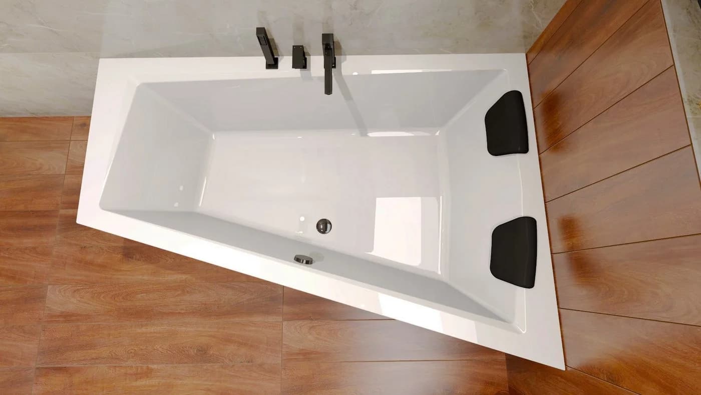 KOLMAN Eckwanne 150x85 INTIMA Rechts mit Acrylschürze, Kopfstützen, Ablaufgarnitur & Füße