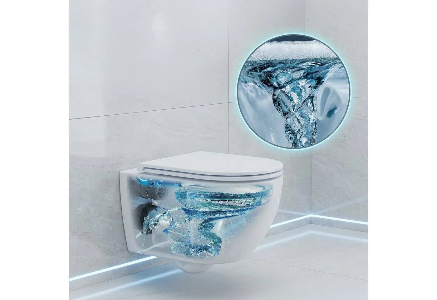 KOLMAN Virvel Wand-WC Weiß mit Slim Soft-Close & Tornado System