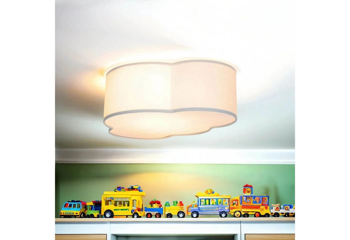 Licht-Erlebnisse Wolken-Deckenleuchte 41 cm breit für 2x E27 Stoff Grau Kinderzimmerleuchte